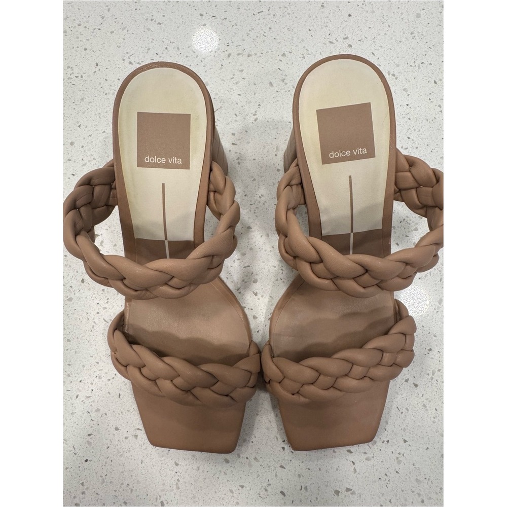 Women's Dolce Vita Tan Braided Double-Strap Slide size 7 Heels - Picture 3 of 7